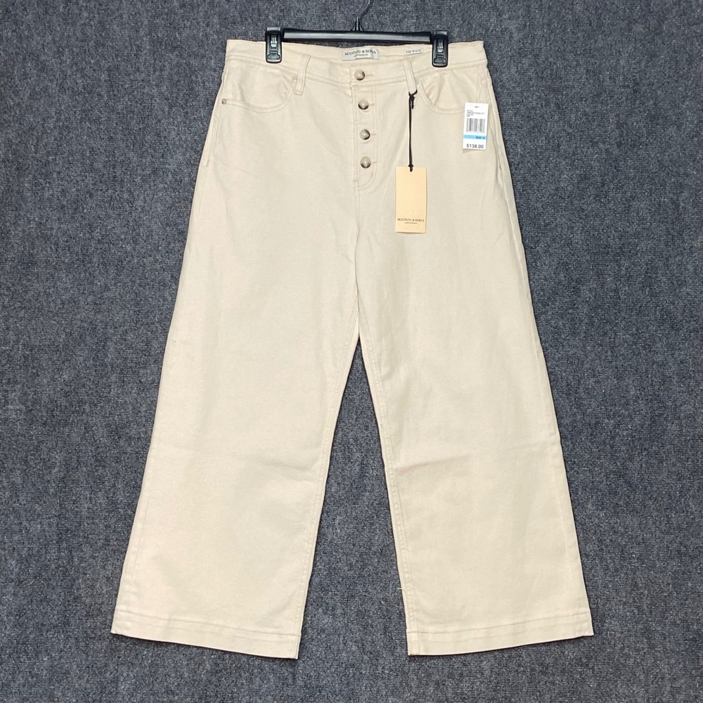 Scotch & Soda The Wave Jeans Women's 31 Ecru Wide Leg HR Cropped Button Front